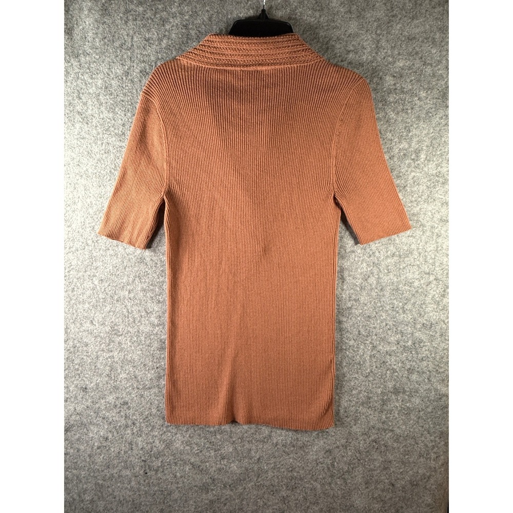 Loft Outlet Womens Medium Ribbed Polo Sweater Short Sleeve V-Neck R Terracotta - Picture 10 of 13